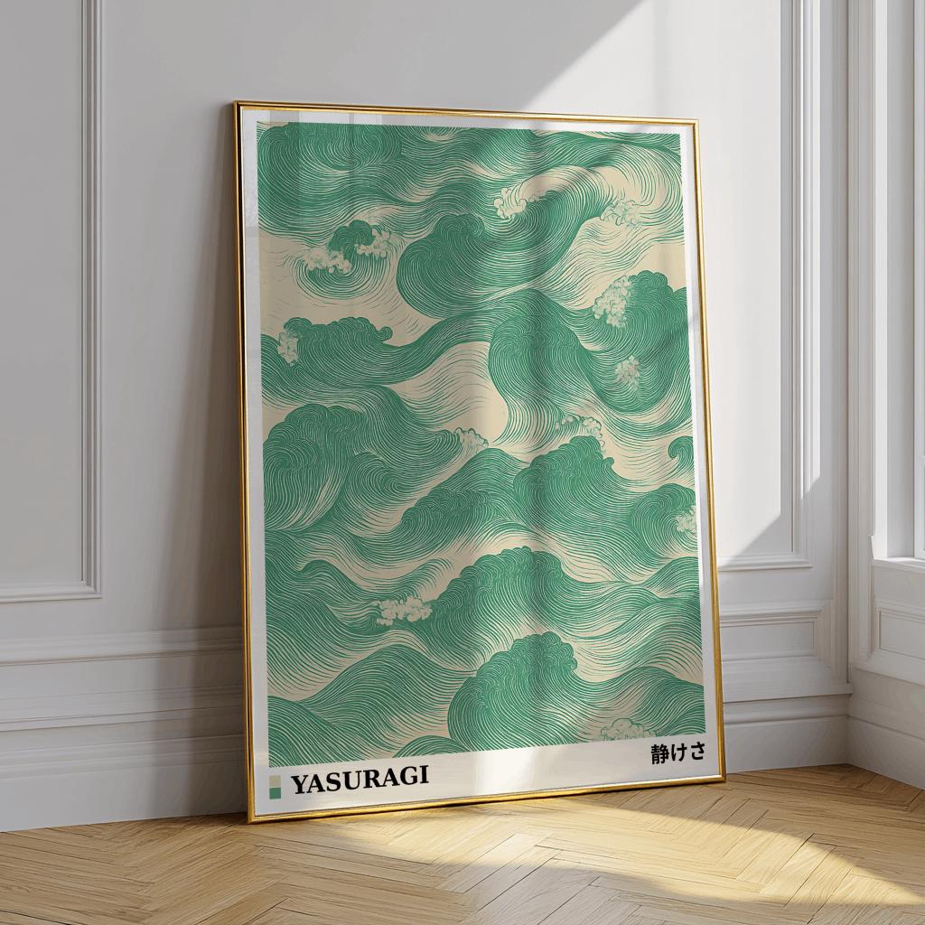 Green Japandi Waves Art Print – Japanese Wabi Sabi Wall Art (Digital Download)