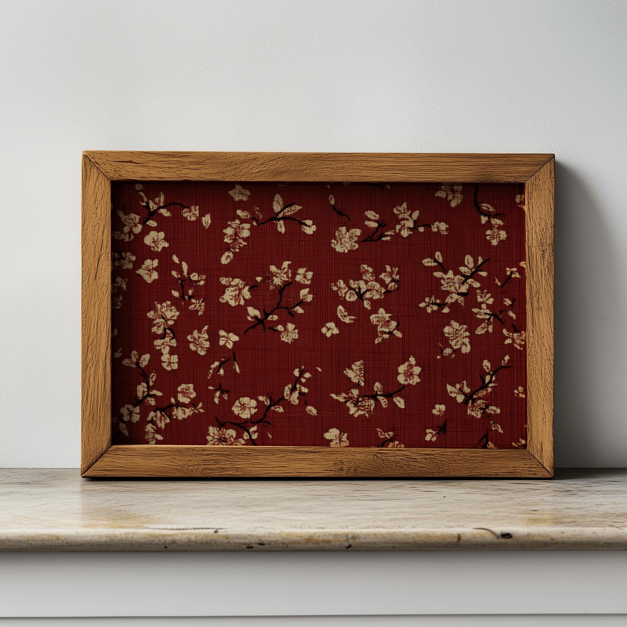 Burgundy Floral Tapestry Poster – Dark Red Vintage Botanical Print (Digital Download)