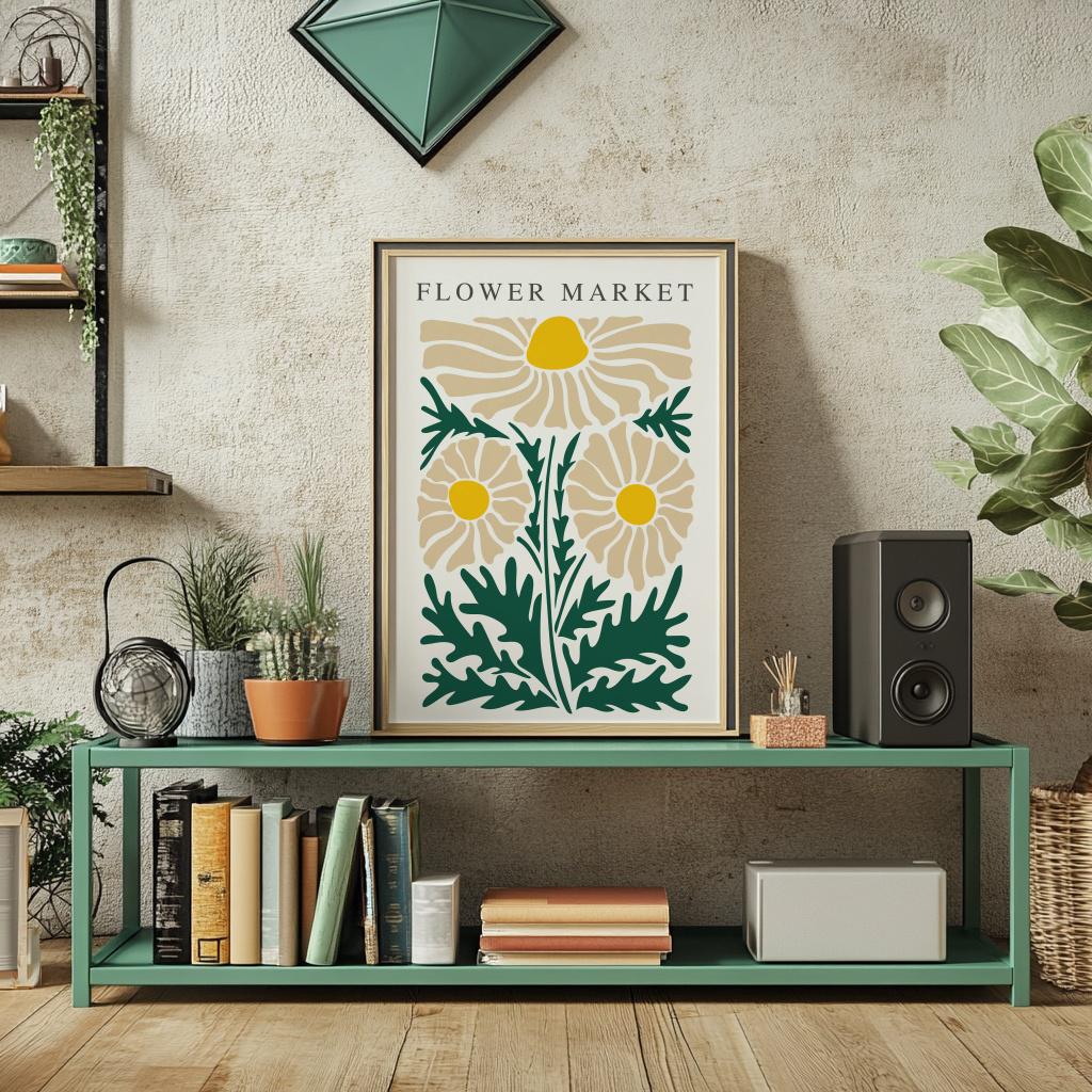 Flower Market Poster – Retro Abstract Daisy Art Print (Digital Download)