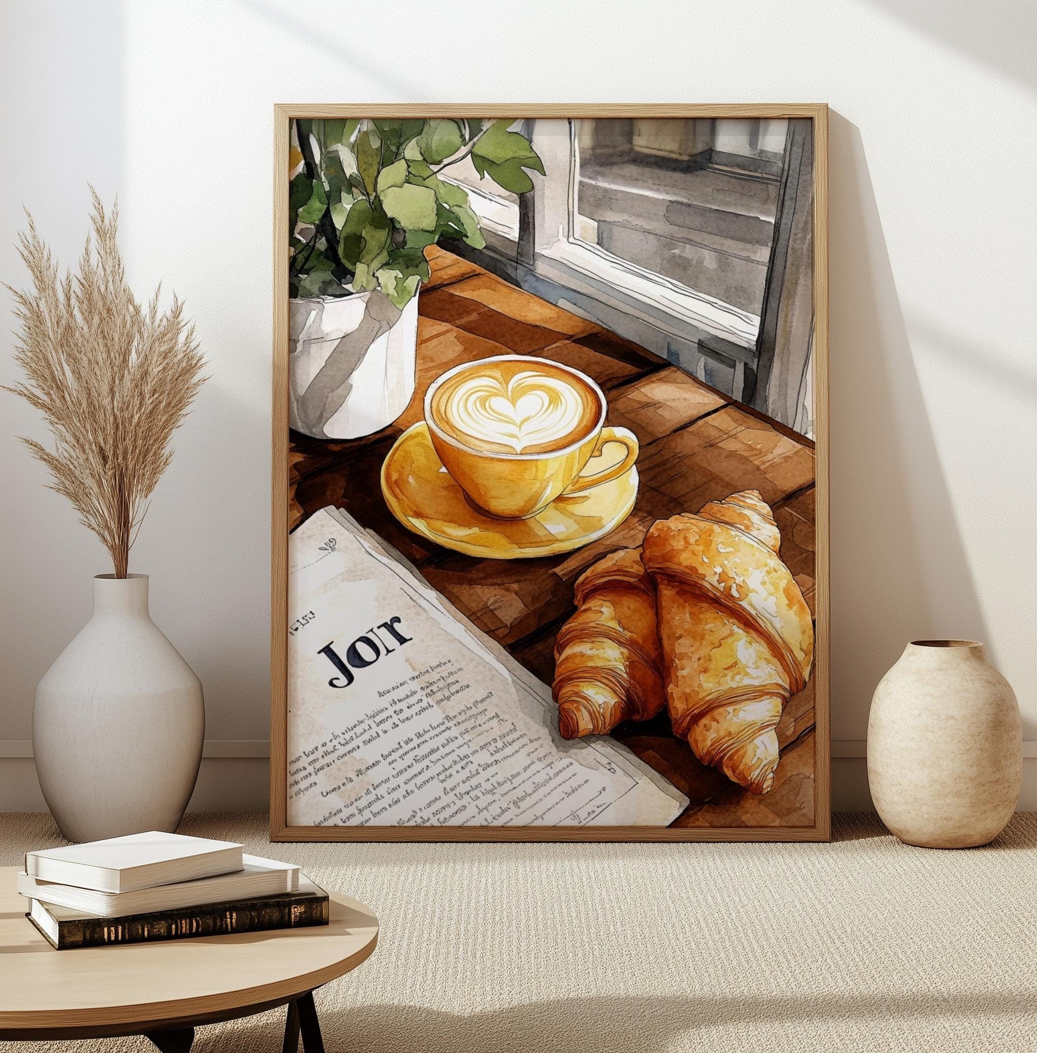 French Café Croissant Art Print – Coffee Bar Kitchen Wall Decor (Digital Download)
