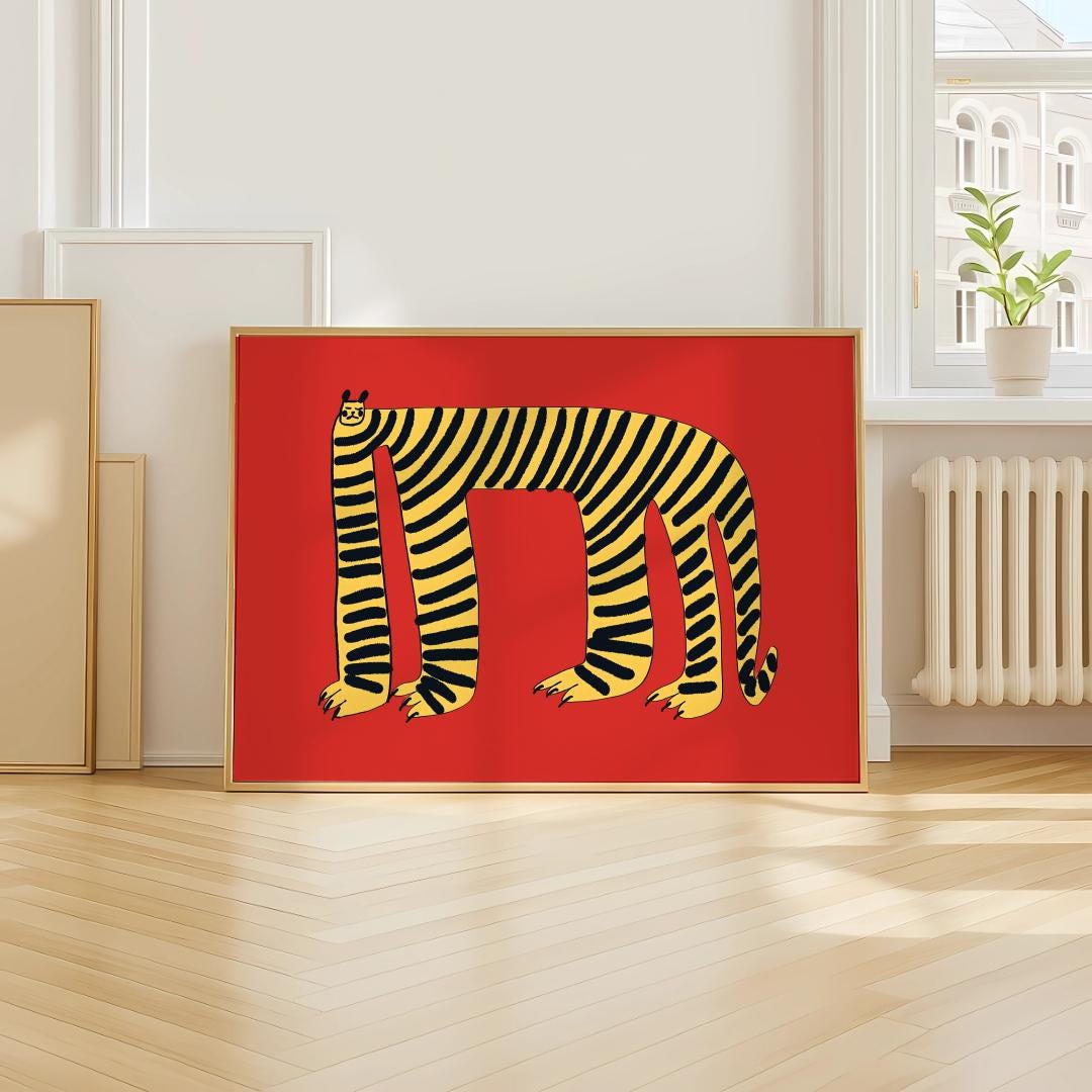 Minimalist Tiger Art Print – Quirky Animal Illustration, Modern Wall Decor (Digital Download)