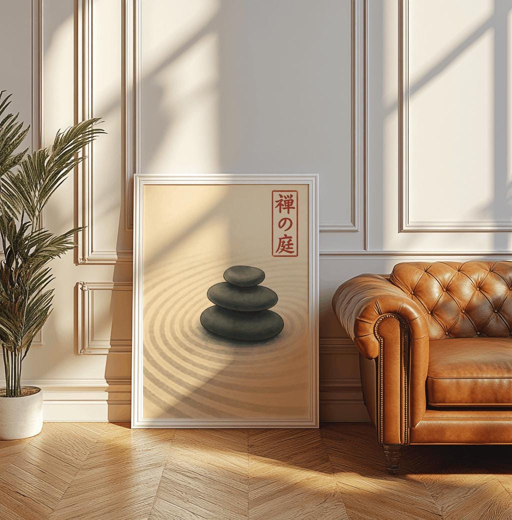Beige Japandi Zen Stones Poster – Minimal Meditation Wall Art (Digital Download)