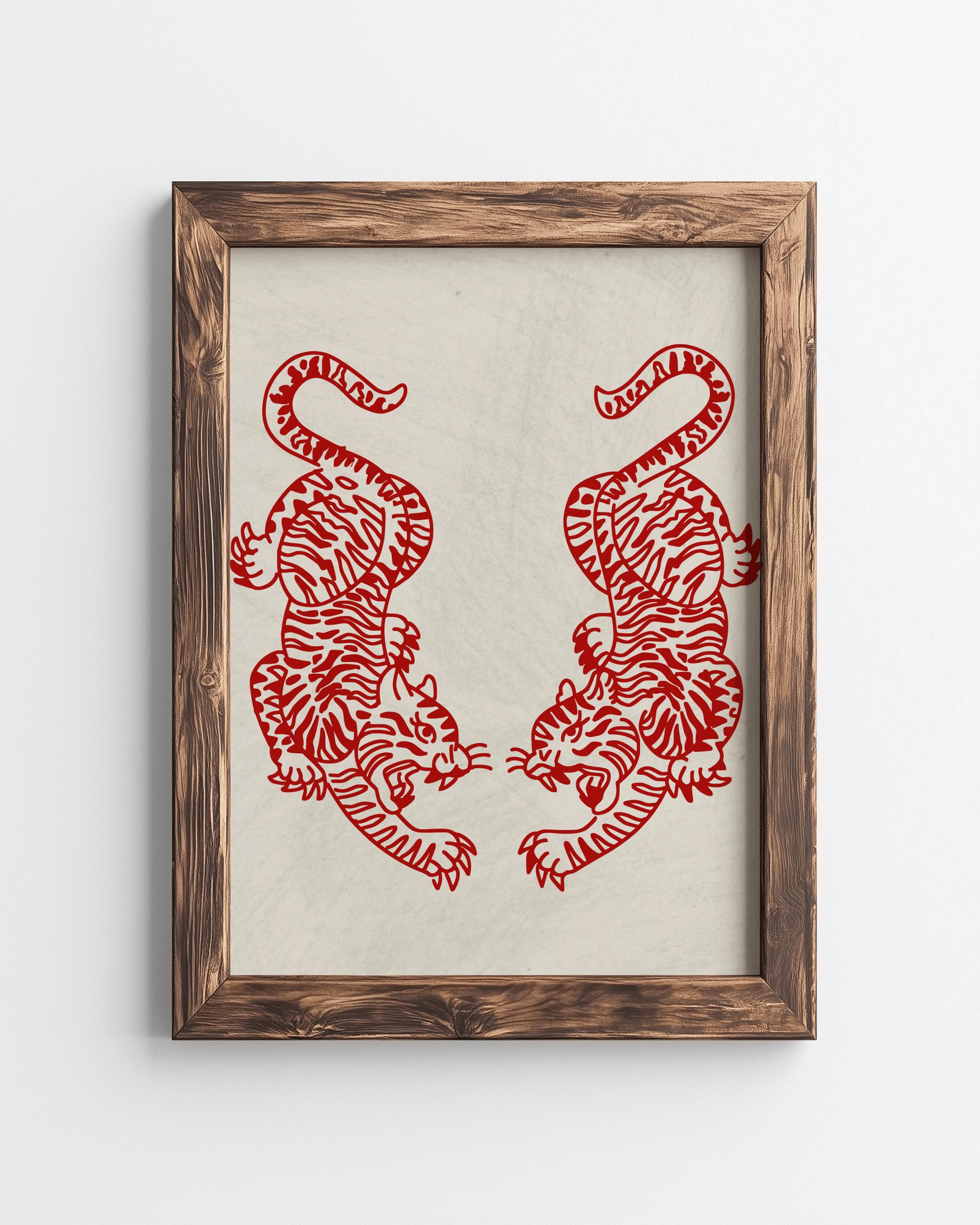 Tiger Wall Art – Japanese Minimalist Poster, Digital Download