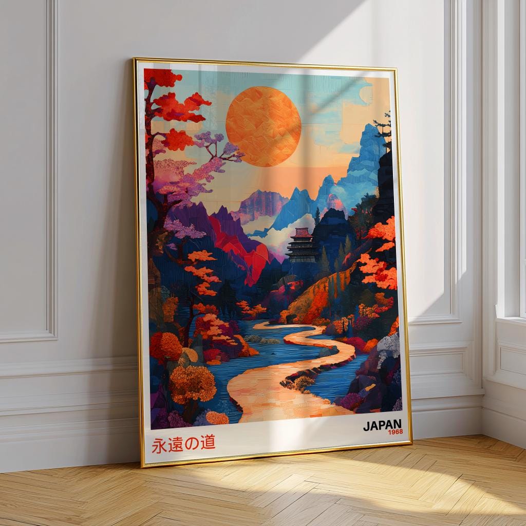 Japanese Sunset Landscape Print – Wabi-Sabi Japandi Wall Art (Digital Download )