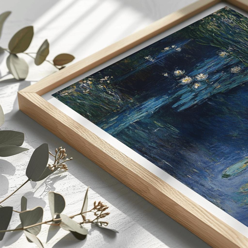 Monet Water Lily Pond Art Print – Impressionist Blue Landscape Poster | Digital Download