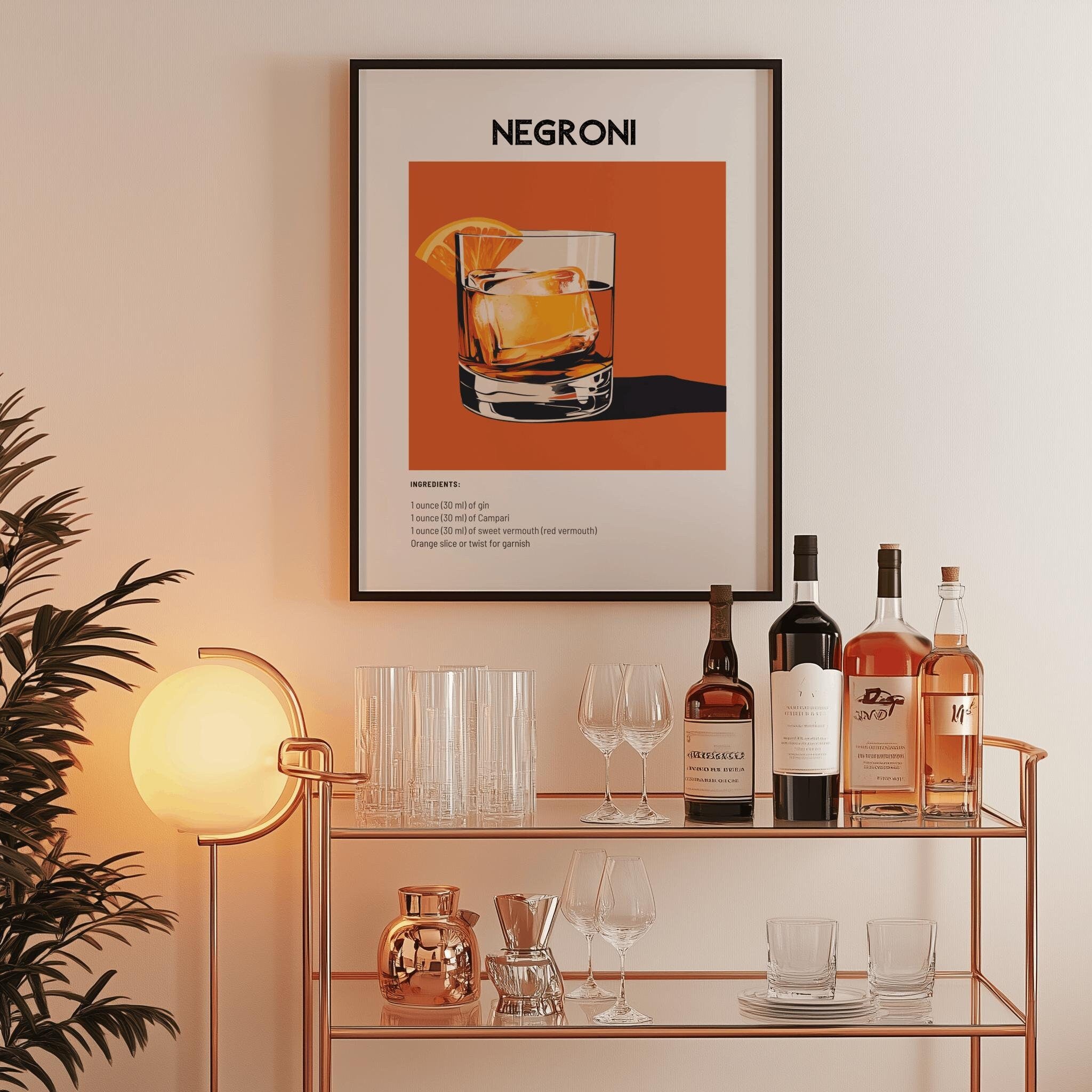 Negroni Cocktail Poster – Retro Bar Cart Art & Vintage Drink Print (Digital Download)