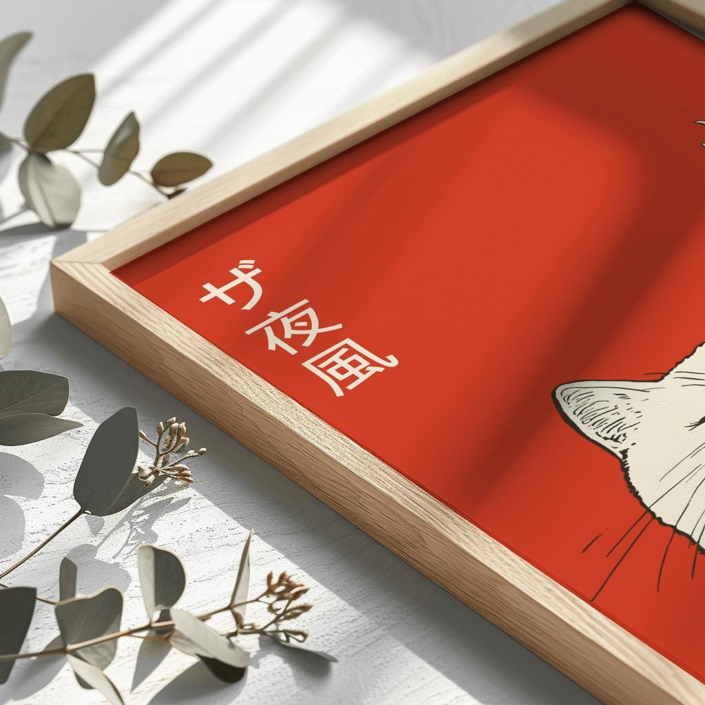 Retro Japanese Cat Bar Print – Mid-Century Modern Kitchen Wall Art (Digital Download)