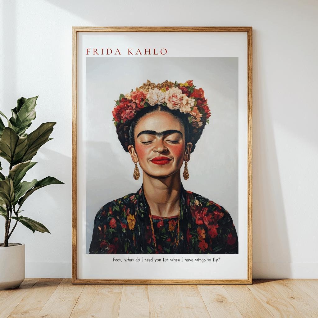 Frida Kahlo Art Print – Feminist Portrait with Quote “Feet, What Do I Need You For?” (Digital Download)