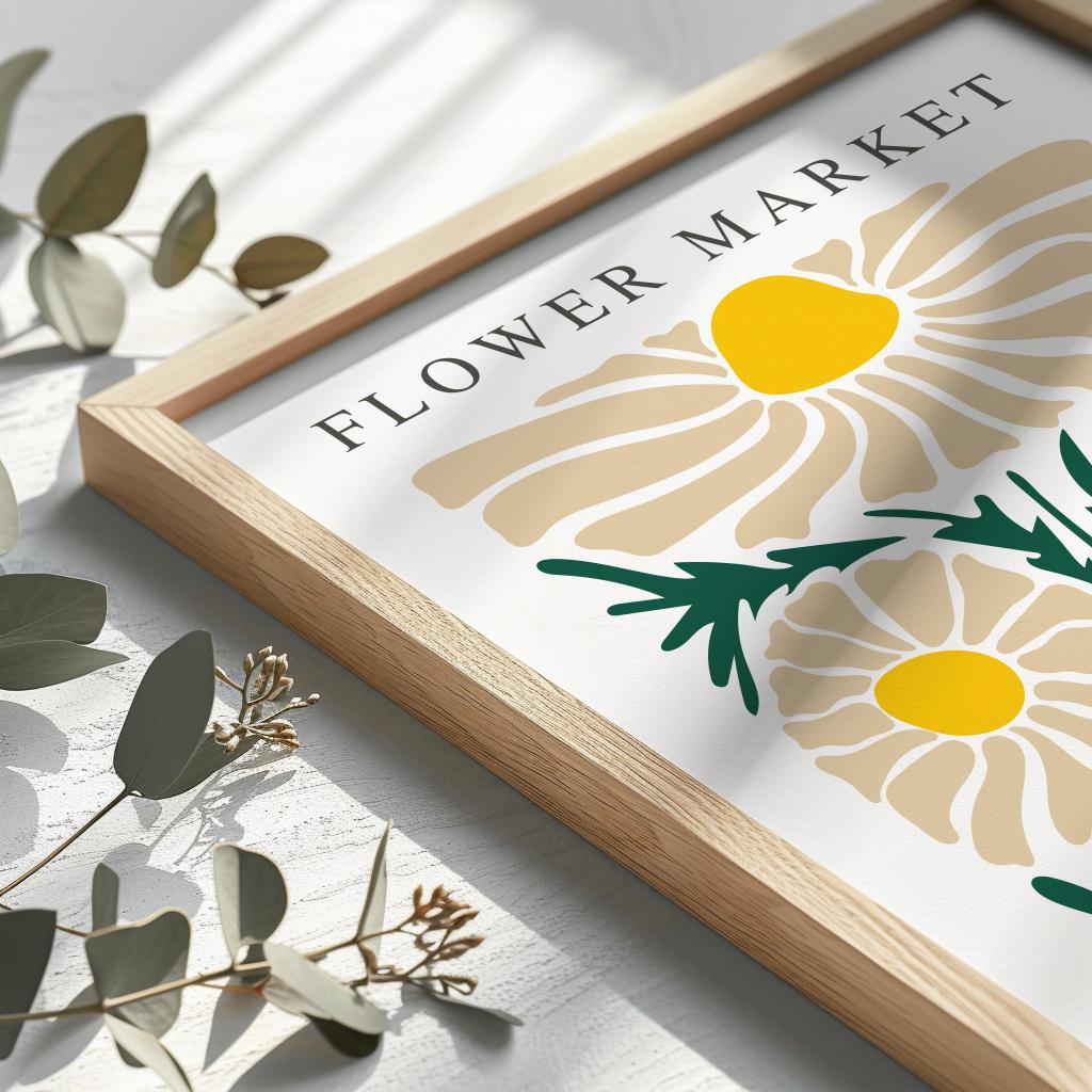 Flower Market Poster – Retro Abstract Daisy Art Print (Digital Download)