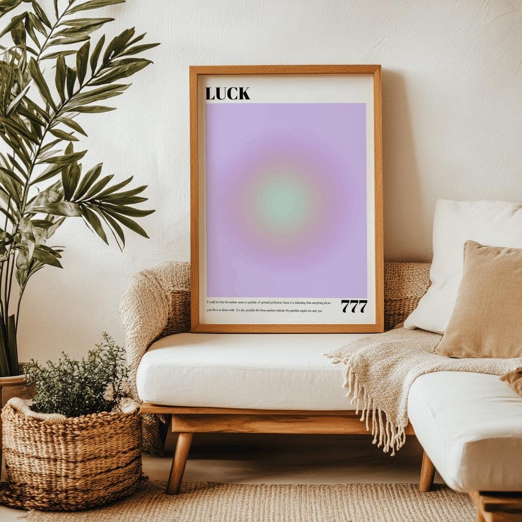 777 Angel Number Poster – Purple Aura Luck Print, Spiritual Y2K Wall Art (Digital Download)