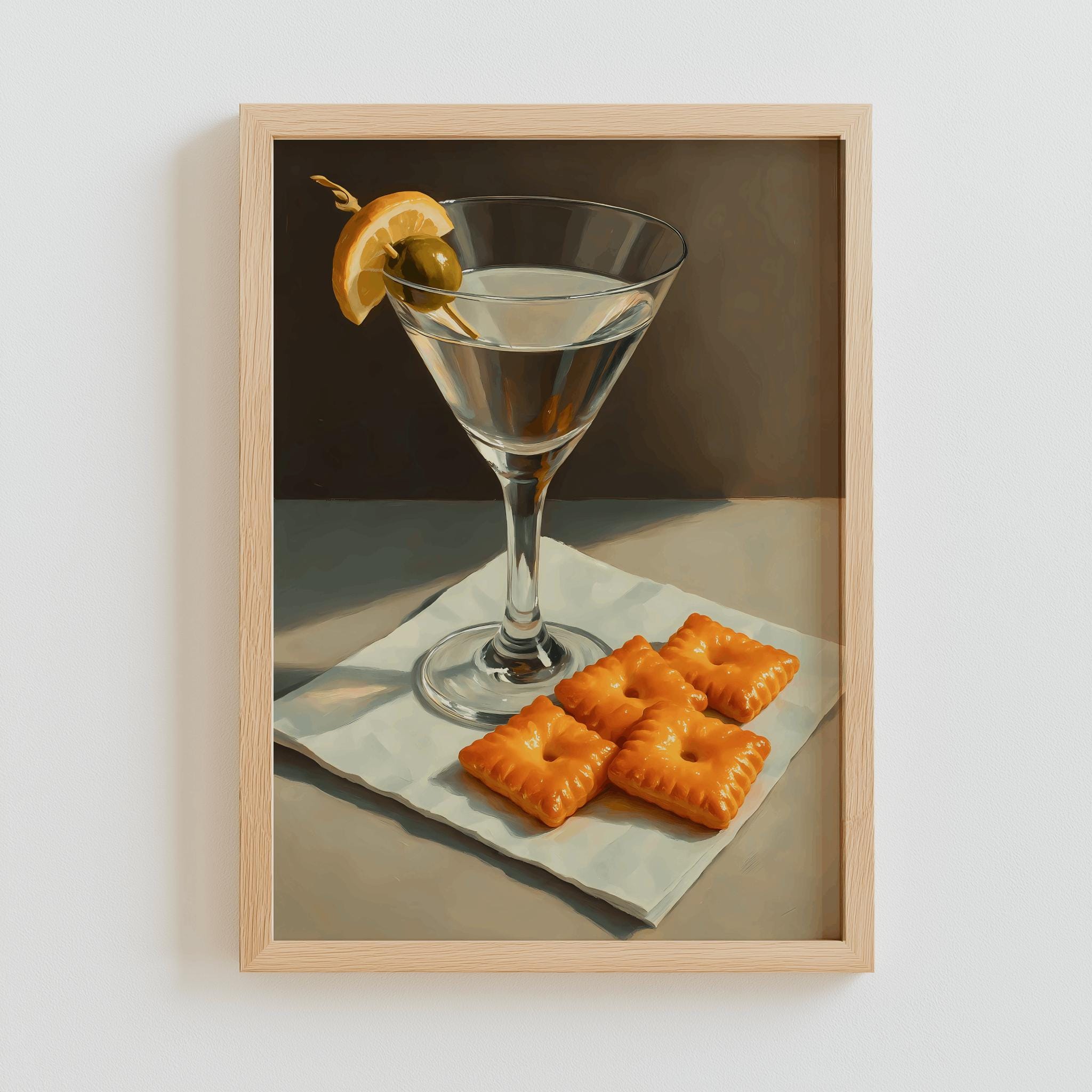 Martini & Crackers Art Print – Vintage Cocktail Bar Decor (Digital Download)
