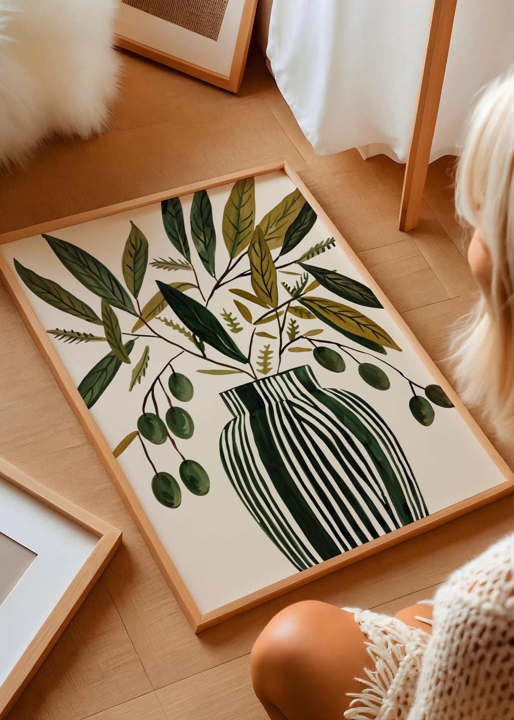 Scandinavian Olive Vase Art Print – Minimal Botanical Still Life Poster (Digital Download)