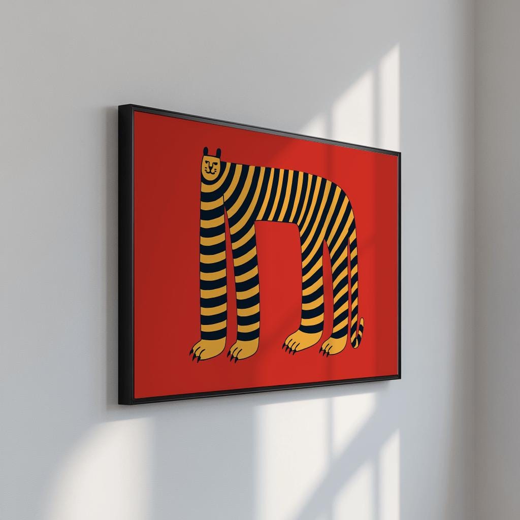 Minimalist Tiger Art Print – Quirky Animal Illustration, Modern Wall Decor (Digital Download)