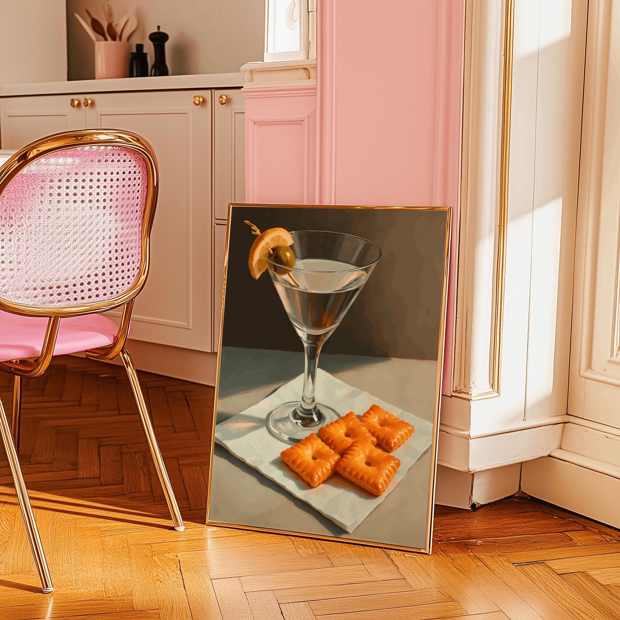 Martini & Crackers Art Print – Vintage Cocktail Bar Decor (Digital Download)