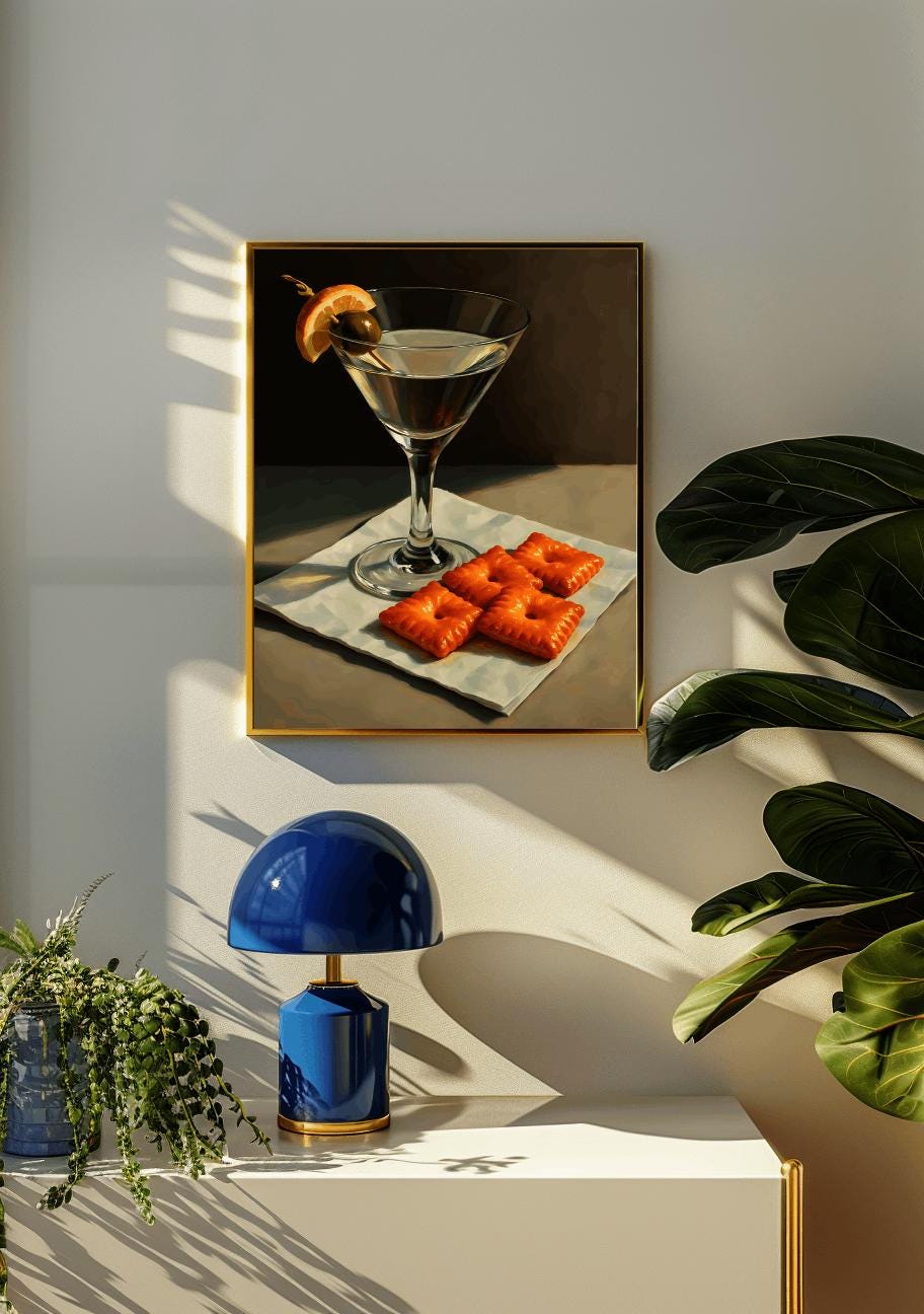 Martini & Crackers Art Print – Vintage Cocktail Bar Decor (Digital Download)