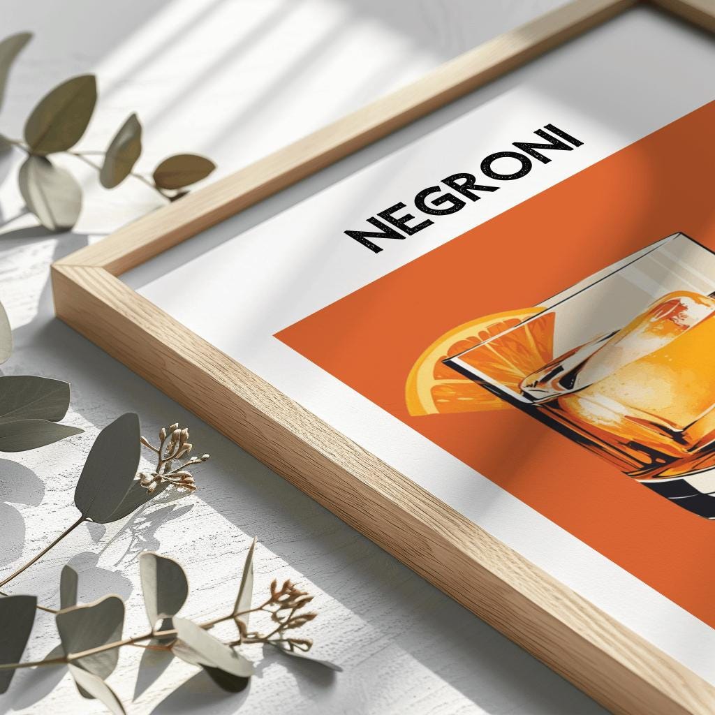 Negroni Cocktail Poster – Retro Bar Cart Art & Vintage Drink Print (Digital Download)