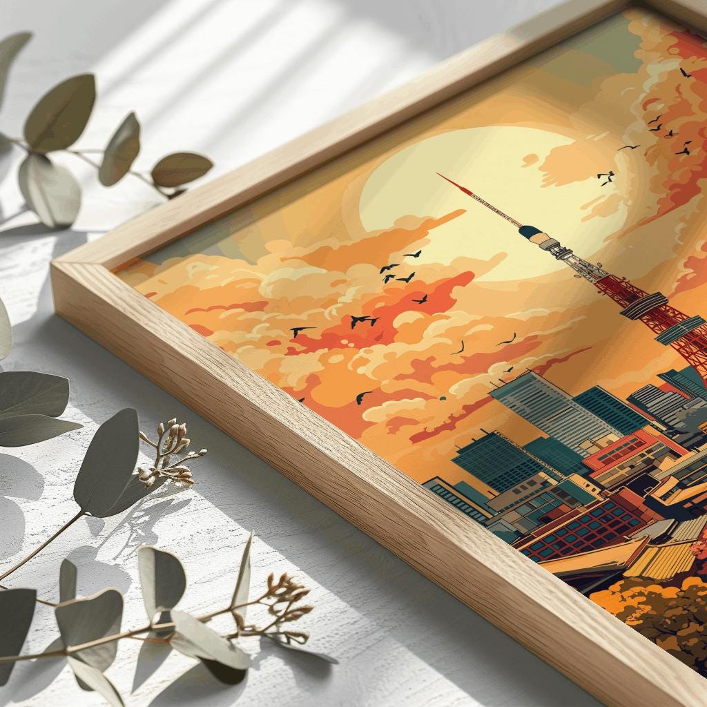Tokyo Skyline Poster – Retro Japanese Cityscape Art Print | Digital Download