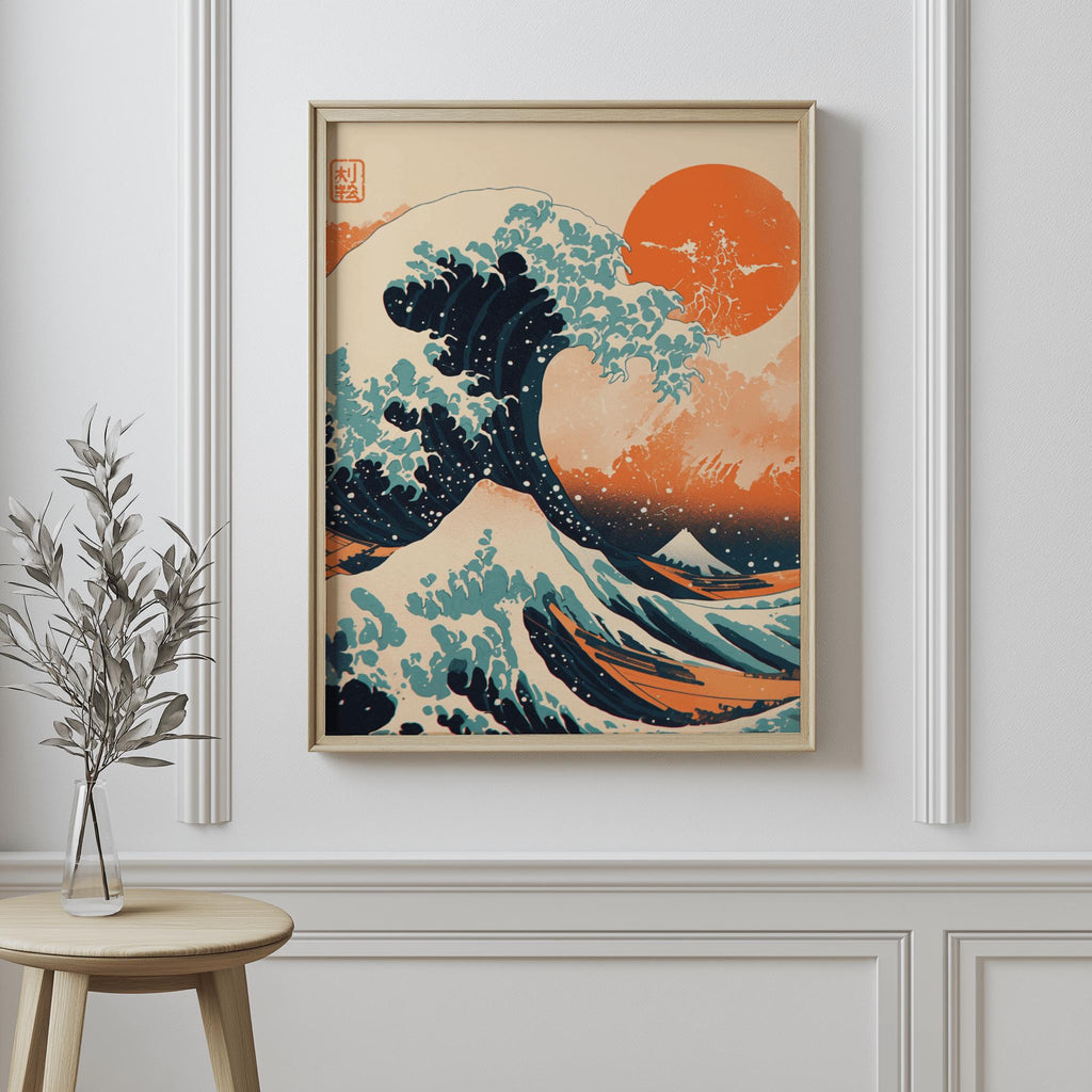 Japanese Wave Art Print – Modern Japandi Wall Decor, Digital Download (PNG/JPG)