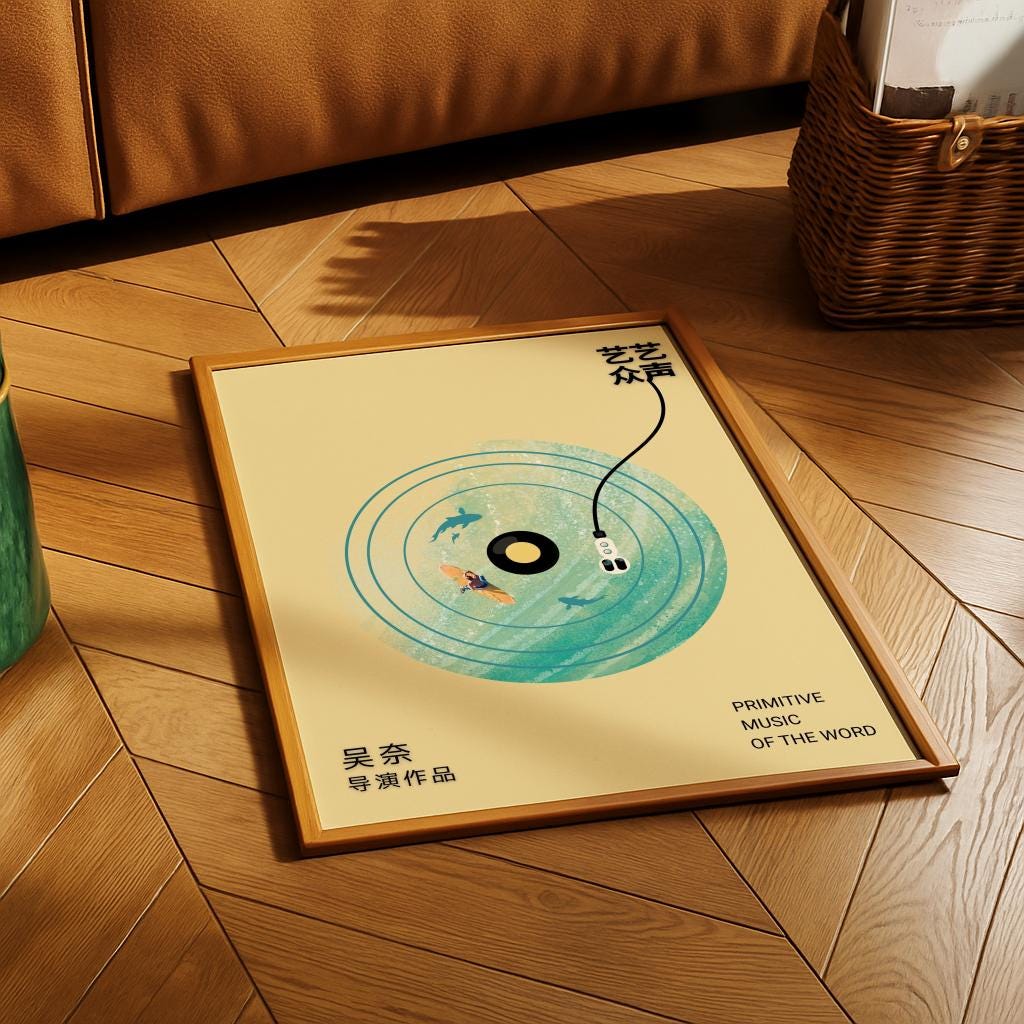 Japanese Retro Vinyl Music Poster – Vintage Record Player Art Print (Digital Download)