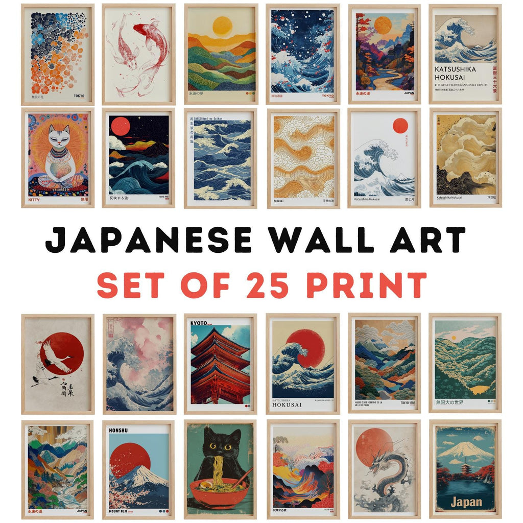 Japandi Wall Art Set of 25 – Wabi Sabi Minimalist Japanese Gallery Prints (Digital Download)