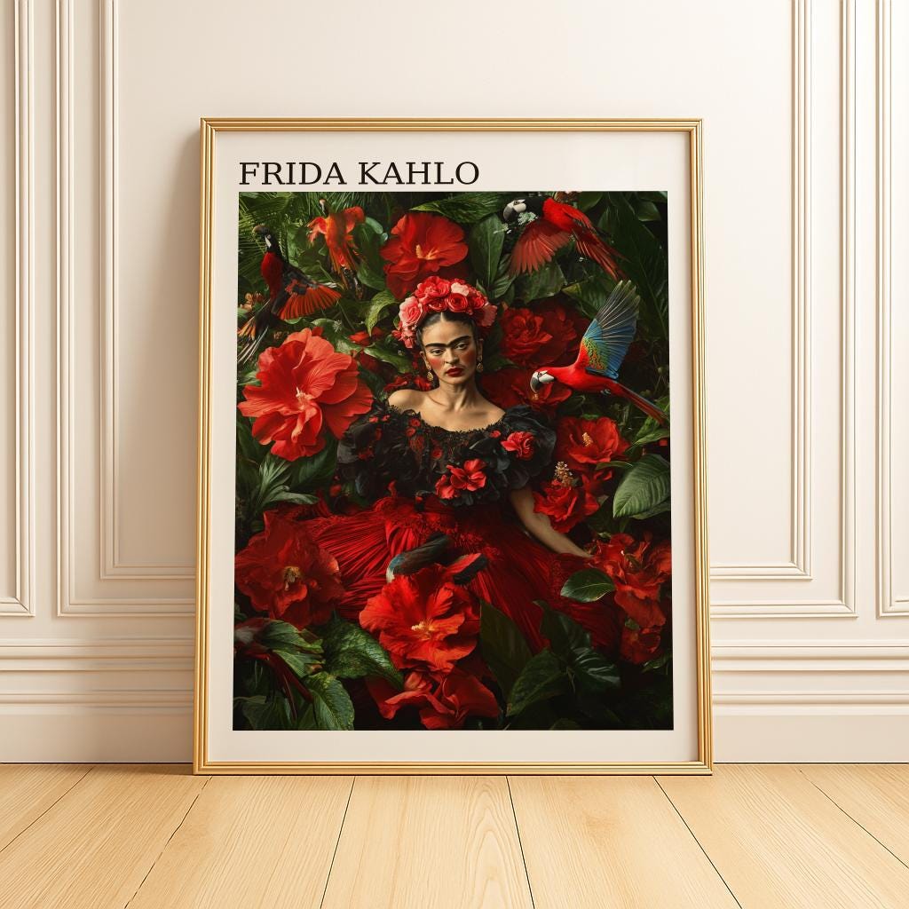 Frida Kahlo Floral Portrait: Mexican Feminist Art Print (Digital Download)