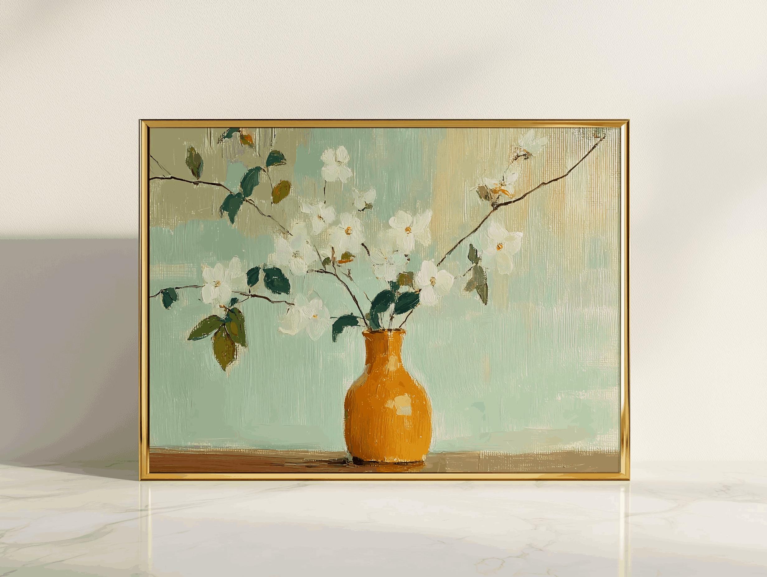 Dogwood Botanical Vase Art – Pastel Cottagecore Samsung Frame TV Artwork | Digital Download