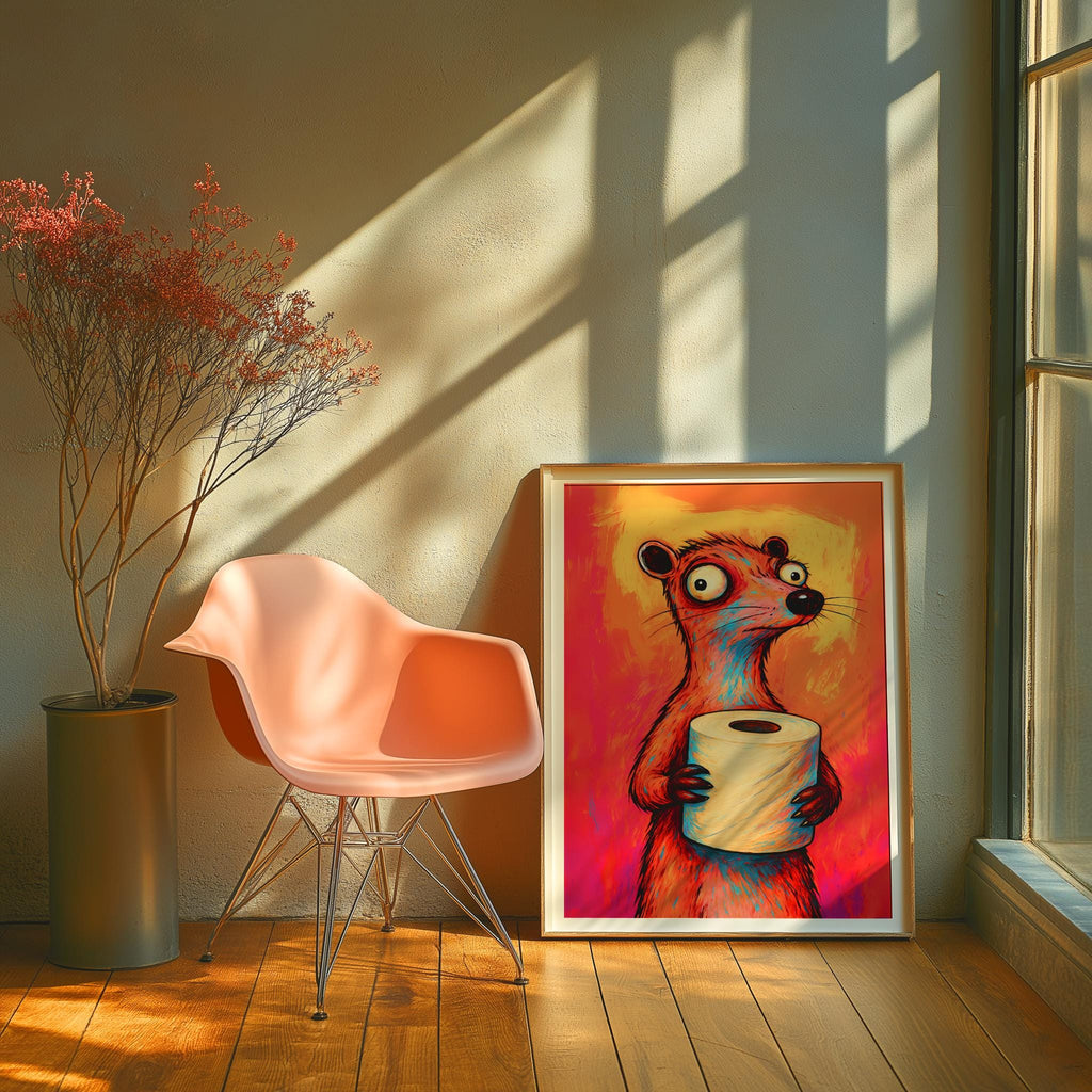 Funny Bathroom Animal Poster – Colorful Toilet Paper Wall Art (Digital Download)