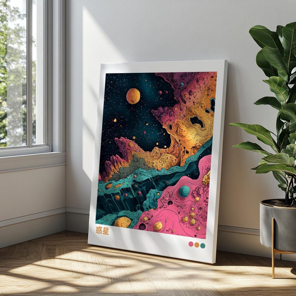 Japanese Cosmic Landscape Poster – Ukiyo-e Inspired Space Art Print | Digital Download