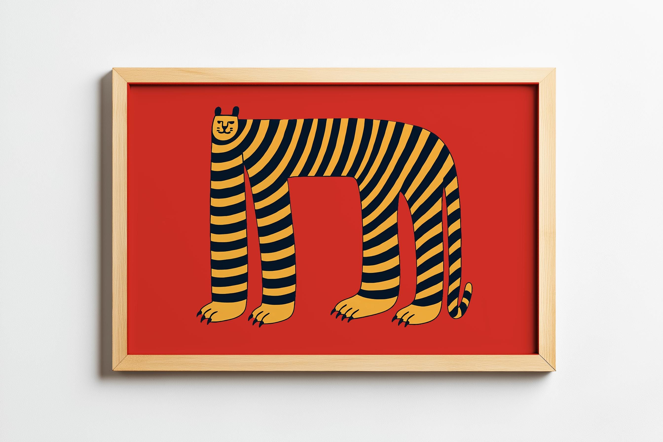 Minimalist Tiger Art Print – Quirky Animal Illustration, Modern Wall Decor (Digital Download)