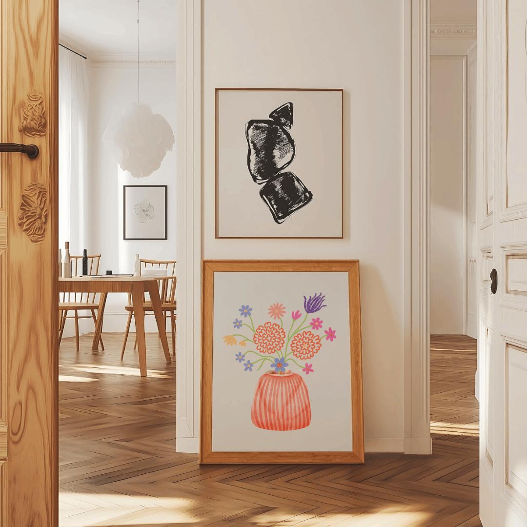 Danish Pastel Flower Vase Poster – Cute Retro Floral Art Print (Digital Download)