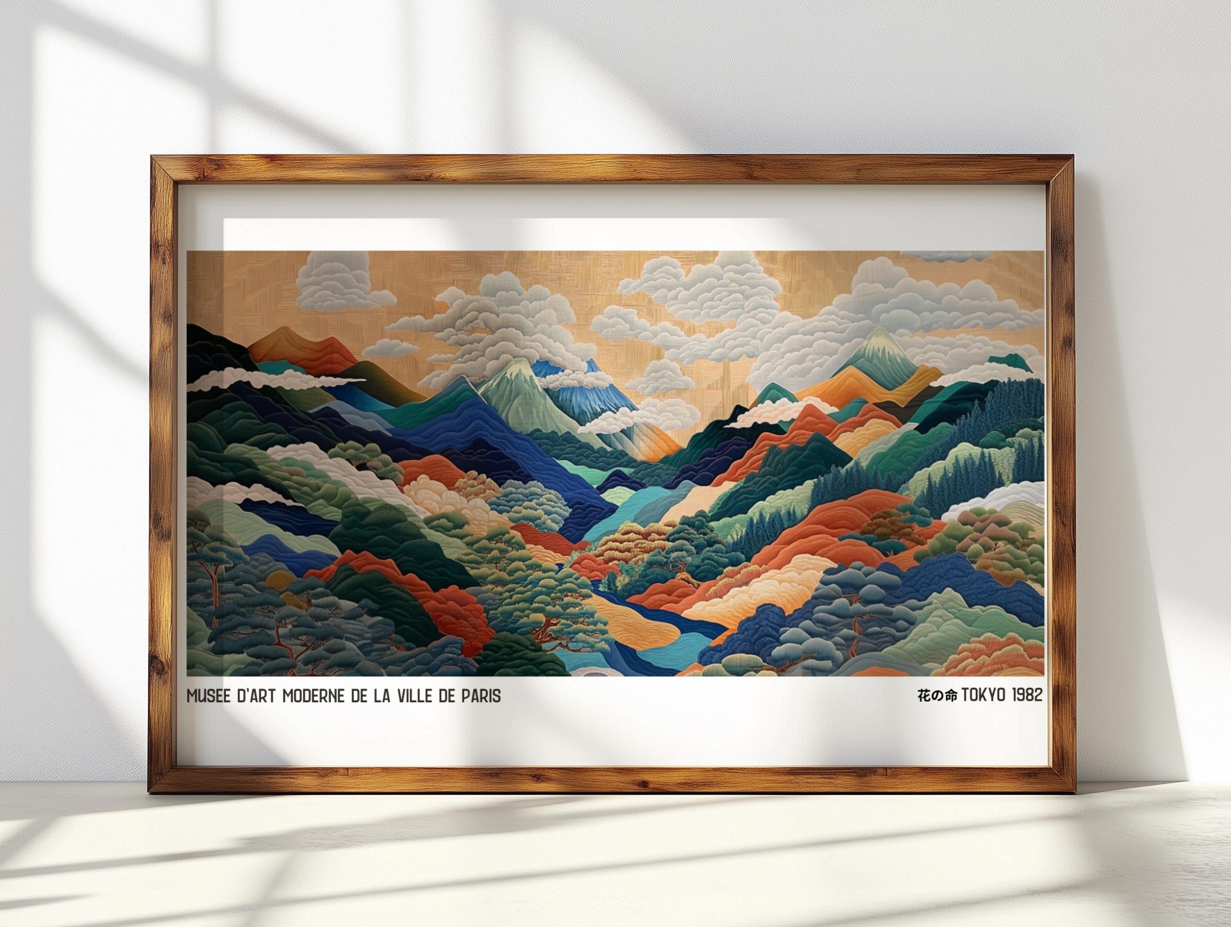 Japanese Mountainscape Art Print – Abstract Polka Dot Landscape Poster (Digital Download)