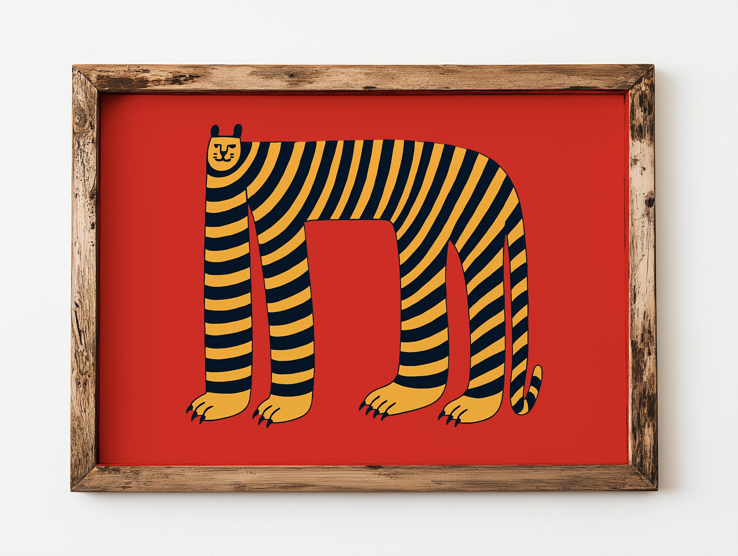 Minimalist Tiger Art Print – Quirky Animal Illustration, Modern Wall Decor (Digital Download)