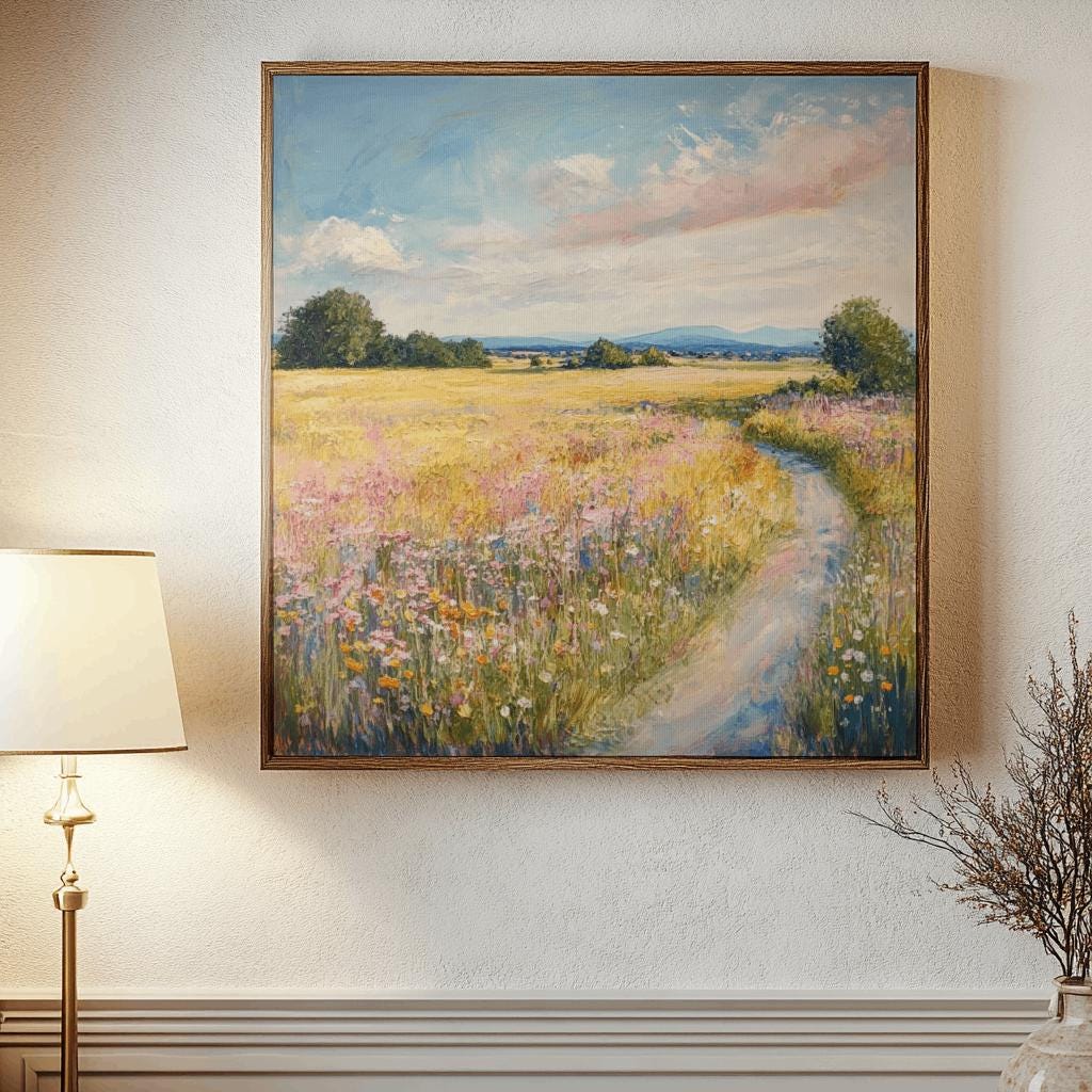 Monet Inspired Meadow Art Print – Impressionist Landscape Wall Art, Floral Field Painting (Digital Download)
