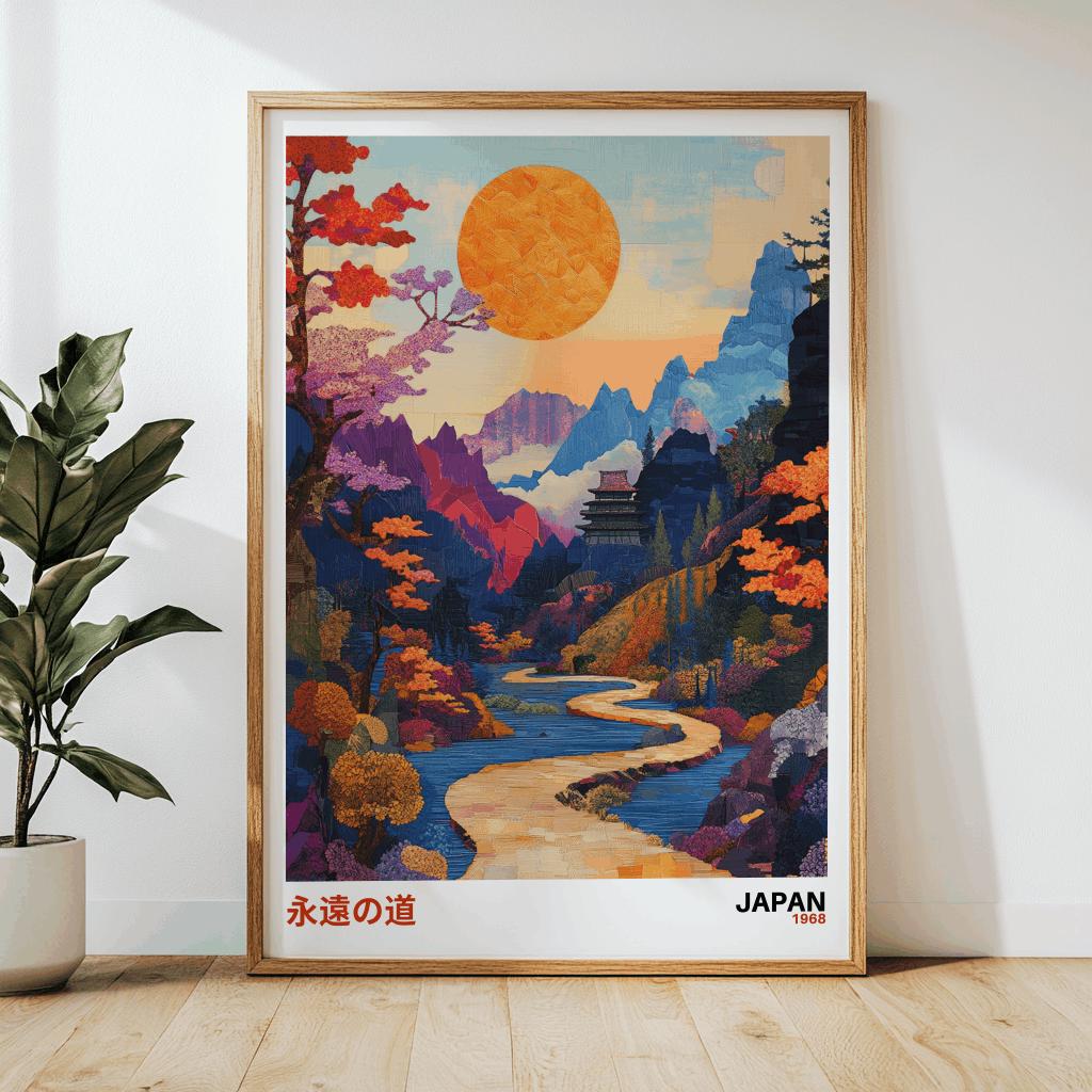 Japanese Sunset Landscape Print – Wabi-Sabi Japandi Wall Art (Digital Download )