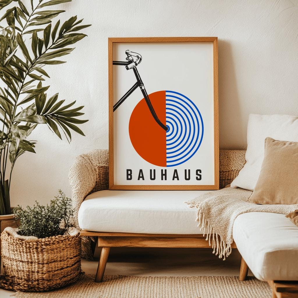Vintage Bicycle Bauhaus Poster – Retro Mid-Century Cycling Art (Digital Download)