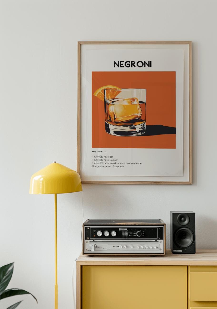 Negroni Cocktail Poster – Retro Bar Cart Art & Vintage Drink Print (Digital Download)