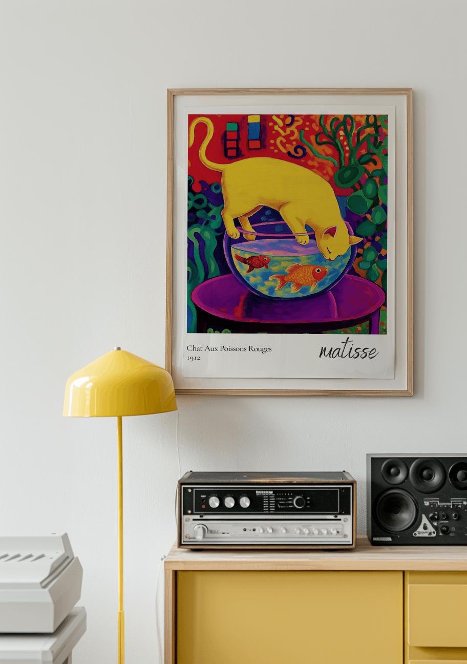 Matisse-Inspired Cat & Goldfish Art Print – Colorful Fauvist Poster (Digital Download)
