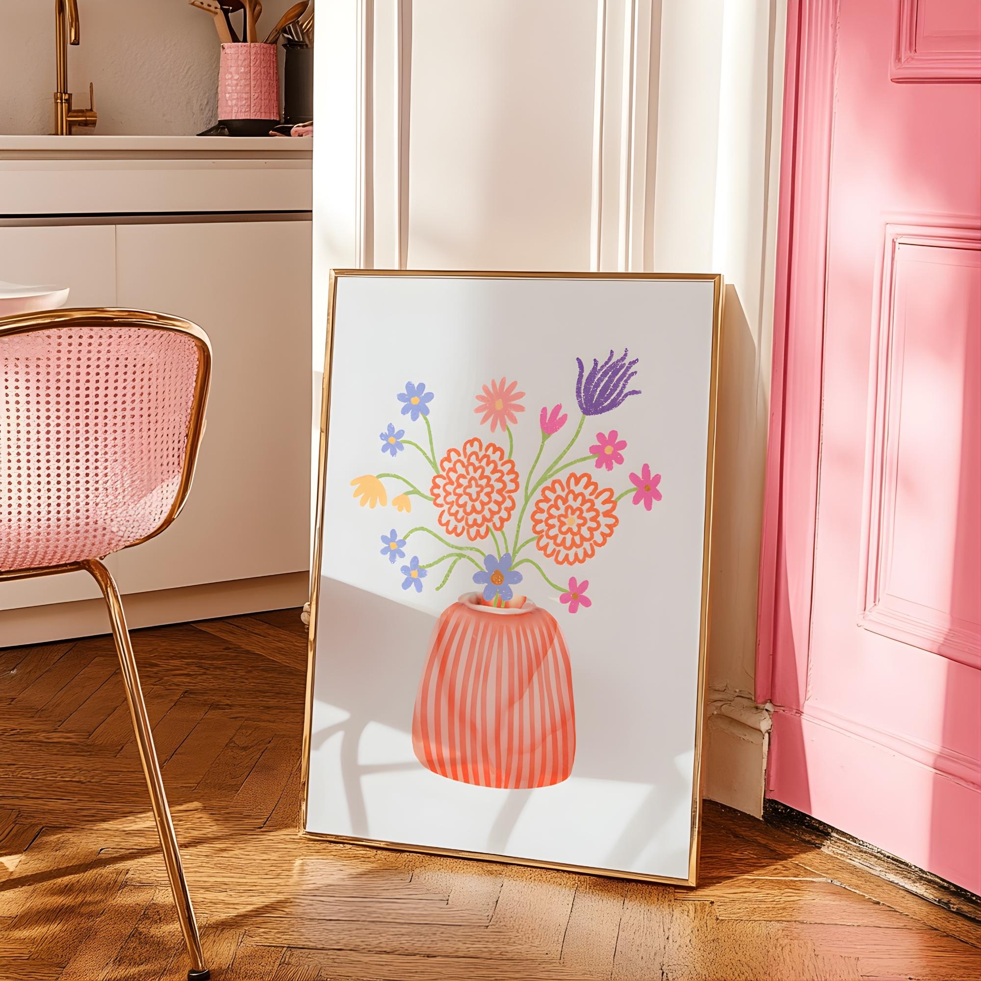 Danish Pastel Flower Vase Poster – Cute Retro Floral Art Print (Digital Download)