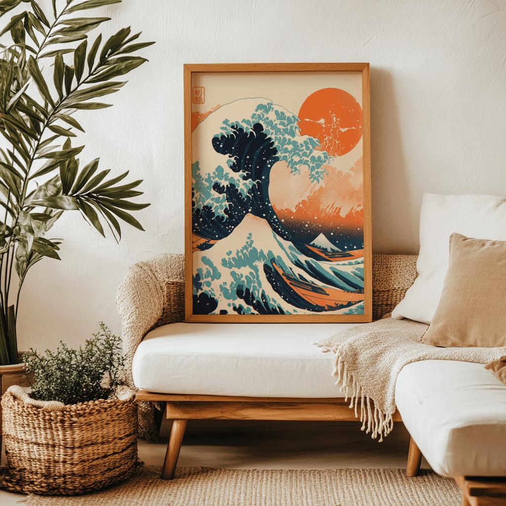 Japanese Wave Art Print – Modern Japandi Wall Decor, Digital Download (PNG/JPG)