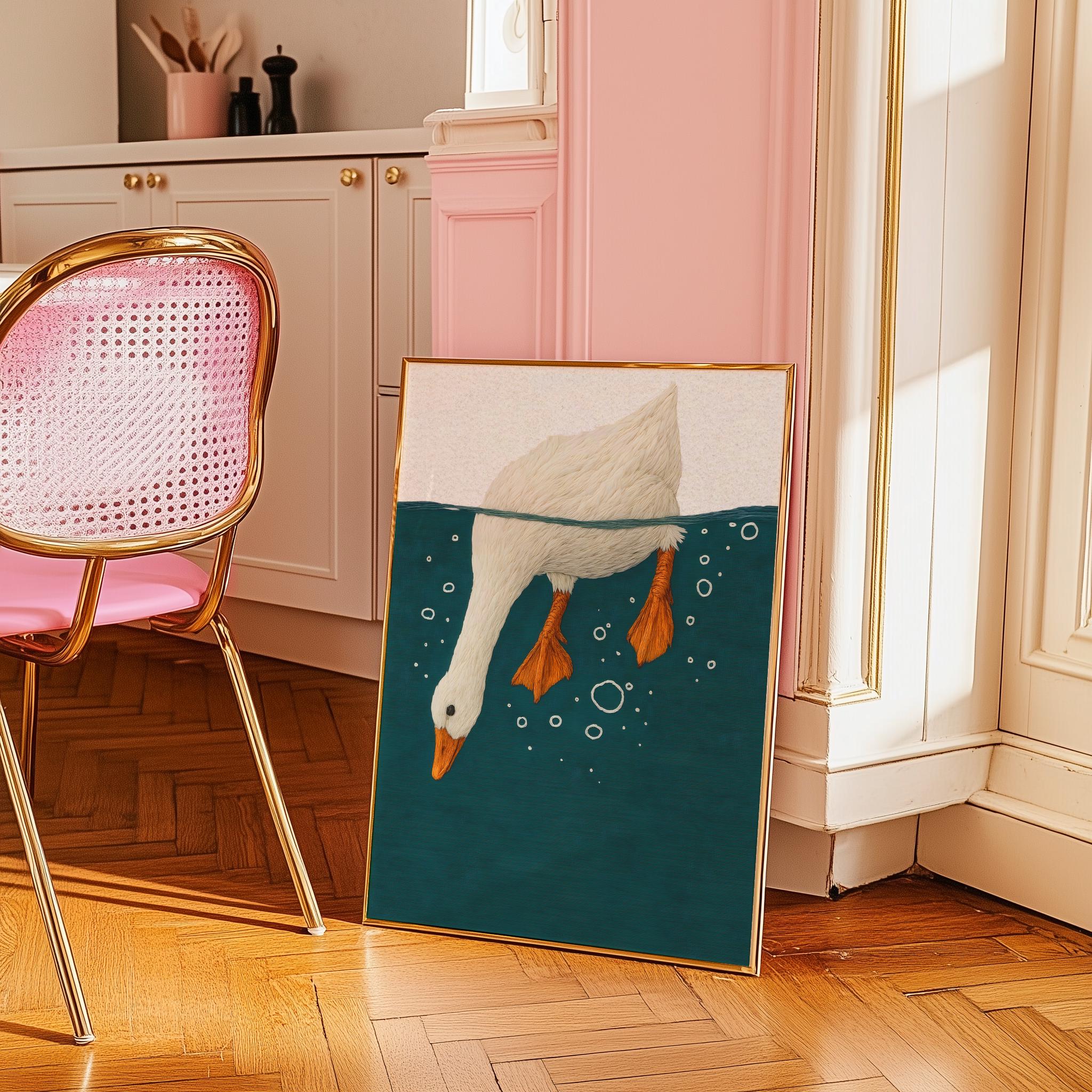 Whimsical Duck Underwater Art Print – Cute Bird Illustration, Nature Wall Decor (Digital Download)