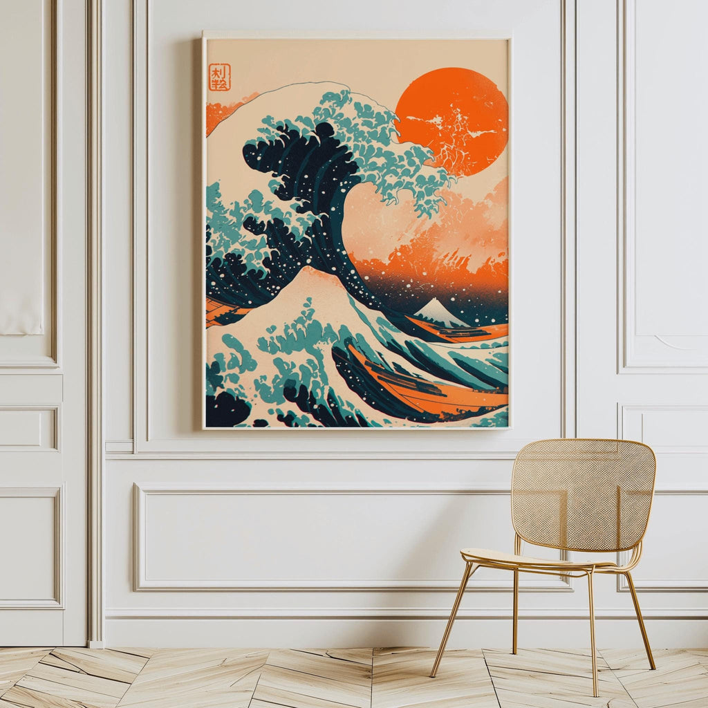 Japanese Wave Art Print – Modern Japandi Wall Decor, Digital Download (PNG/JPG)