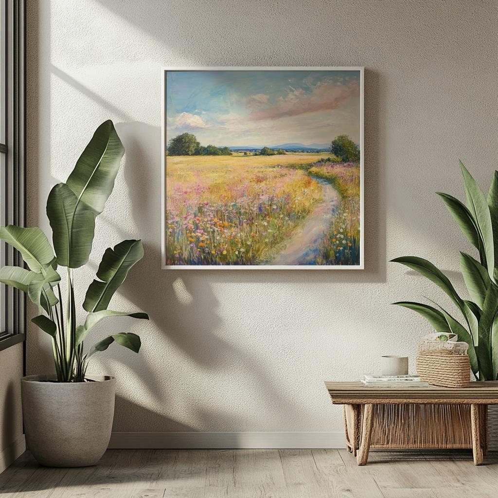 Monet Inspired Meadow Art Print – Impressionist Landscape Wall Art, Floral Field Painting (Digital Download)
