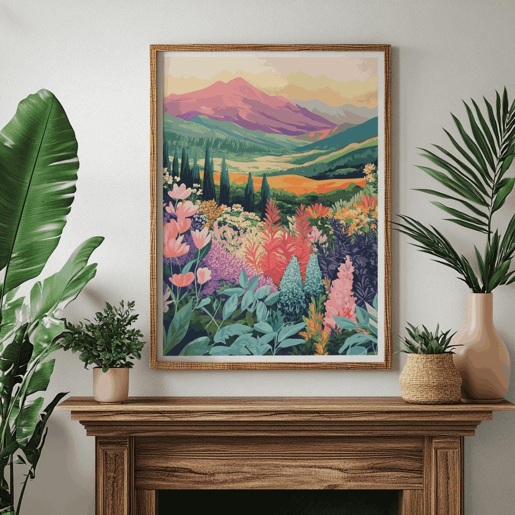 Mountain Wildflower Art Print: Colorful Botanical Scenery (PDF)