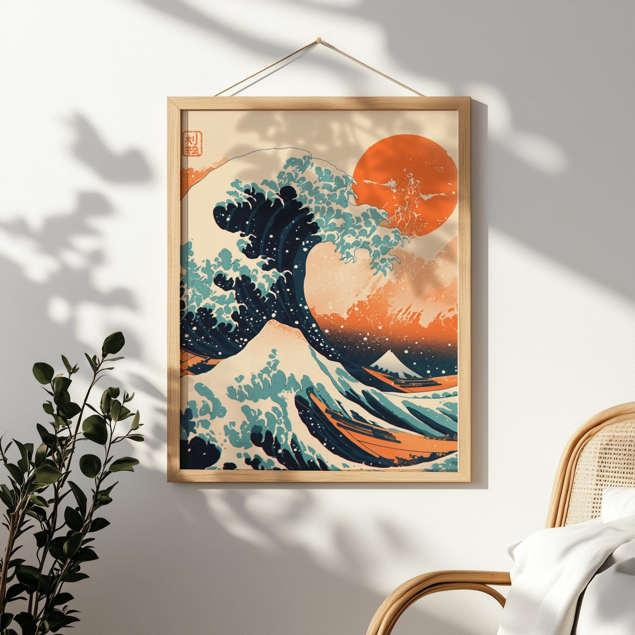 Japanese Wave Art Print – Modern Japandi Wall Decor, Digital Download (PNG/JPG)