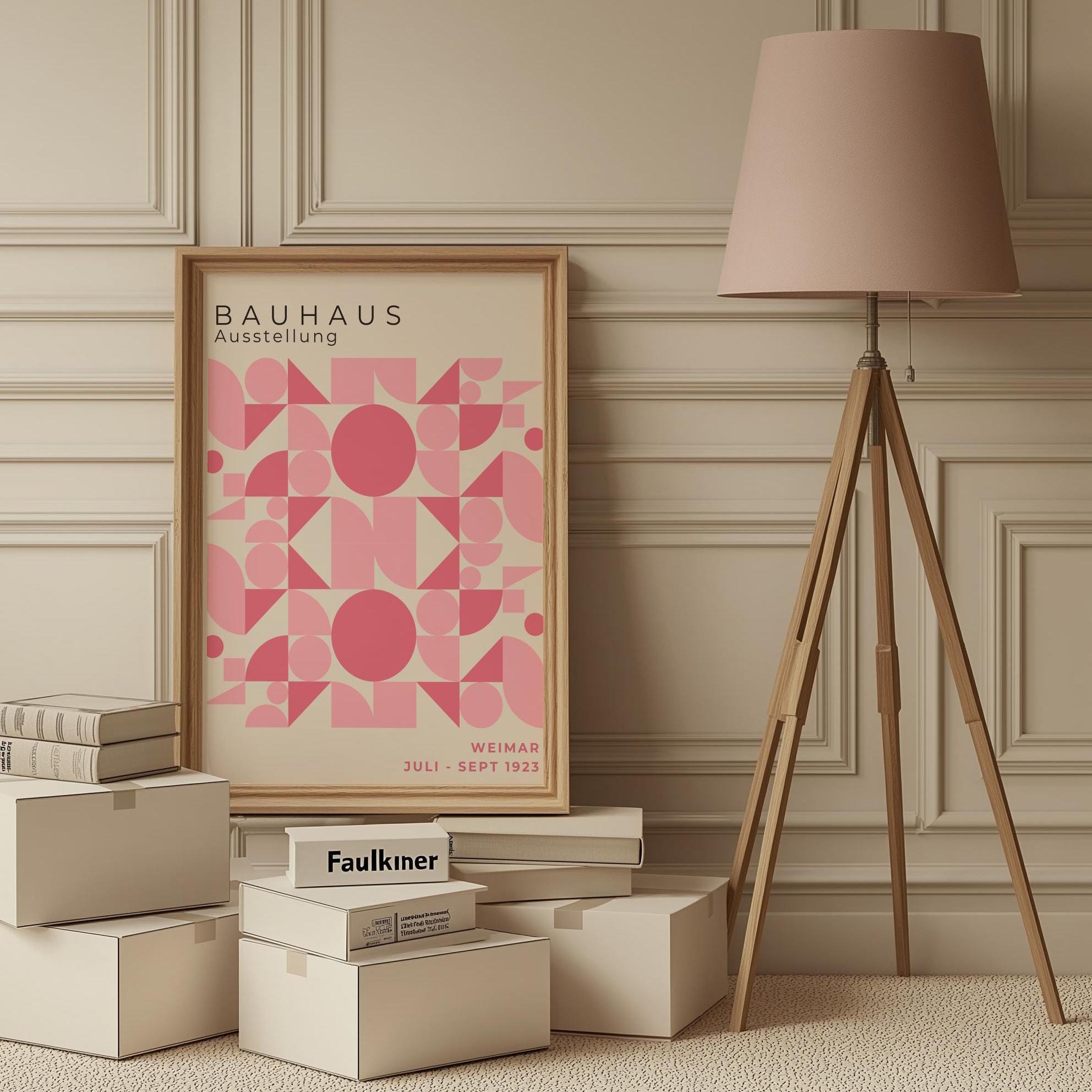 Pink Bauhaus Exhibition Poster – Mid-Century Geometric Wall Art (Digital Download)