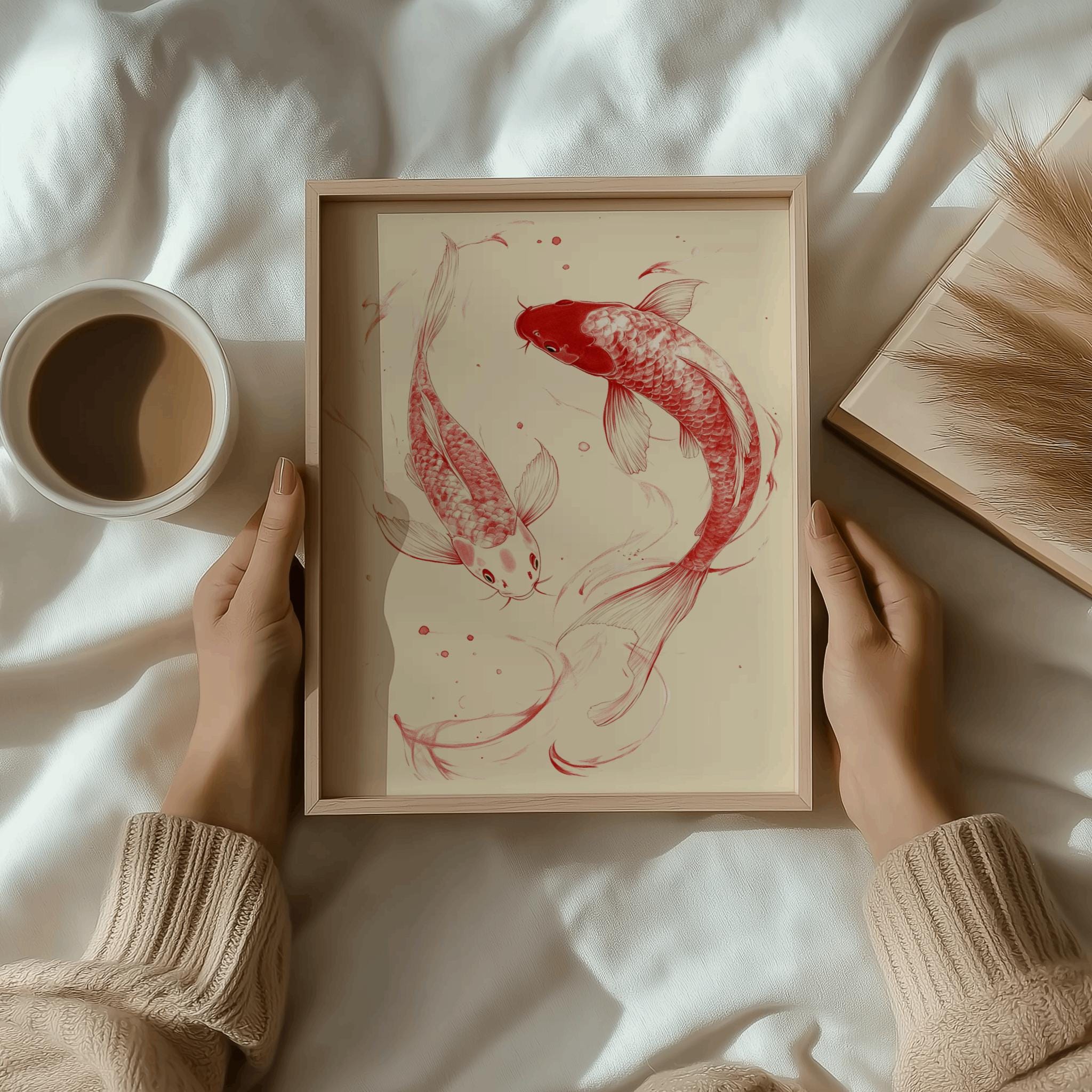 Red Koi Fish Art Print – Japanese Minimalist Wall Decor (Digital Download)