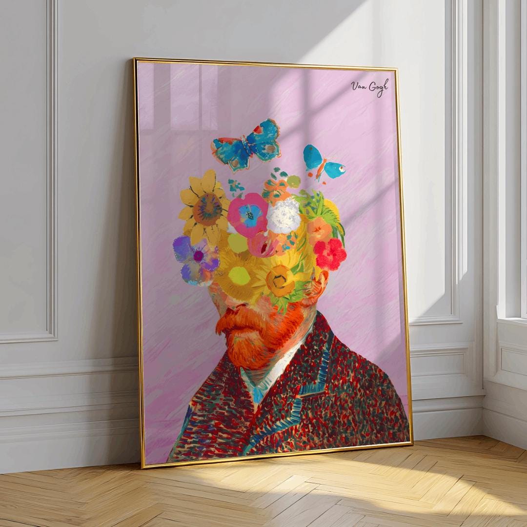 Van Gogh Floral Self Portrait Art Print: Eclectic Altered Art (Digital Download)