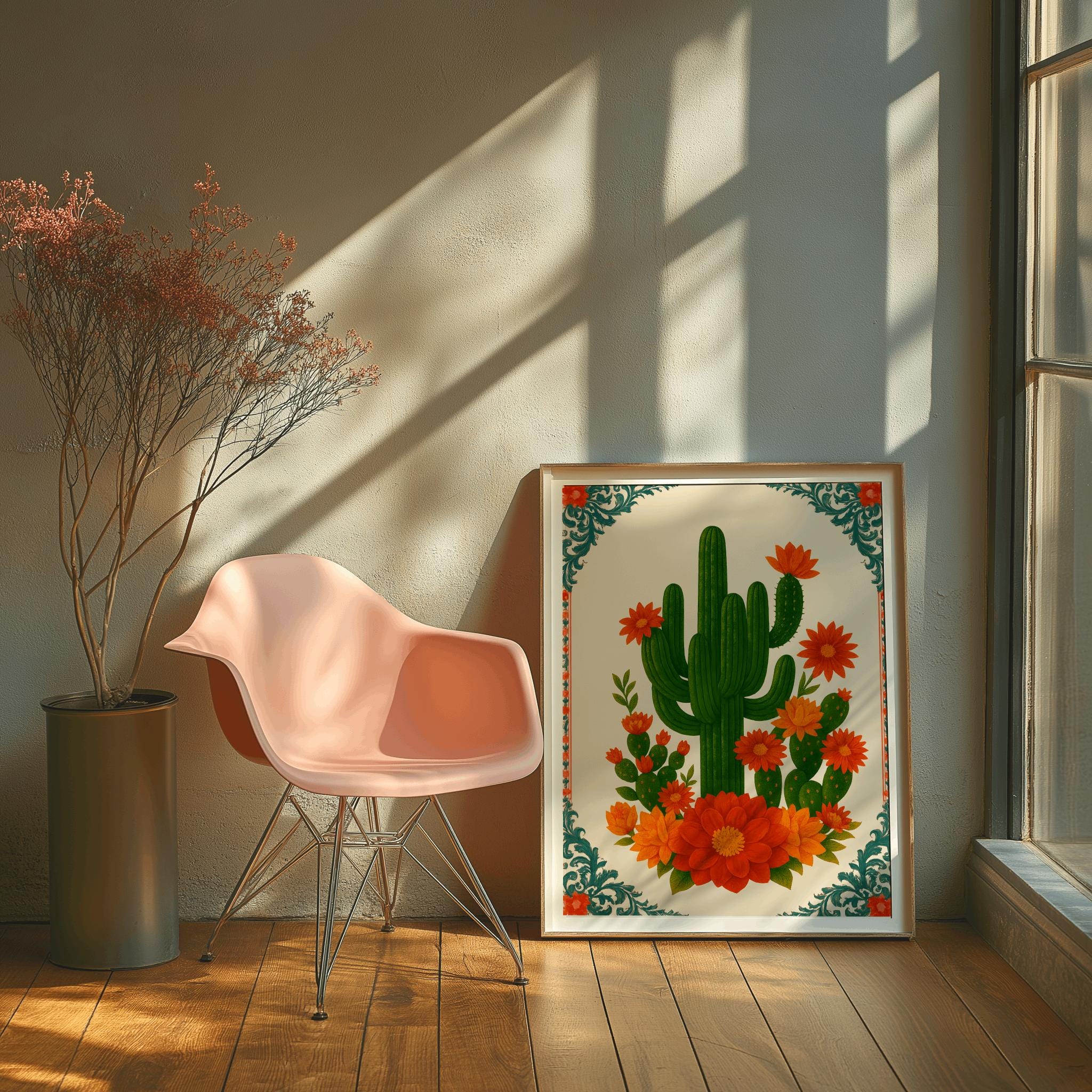 Cactus Folk Art Poster – Southwestern Floral Desert Print (Digital Download)