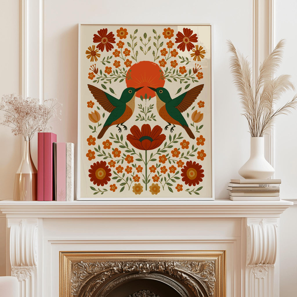 Scandinavian Folk Hummingbird Poster – Nordic Nature Wall Art | Digital Download