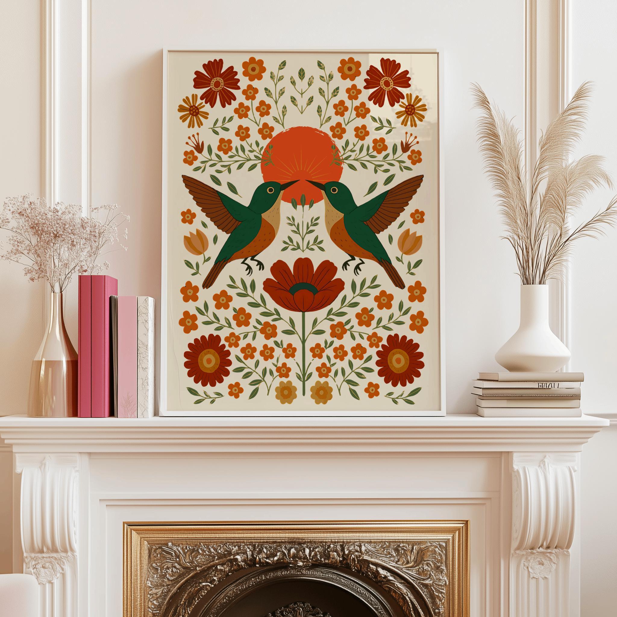Scandinavian Folk Hummingbird Poster – Nordic Nature Wall Art | Digital Download